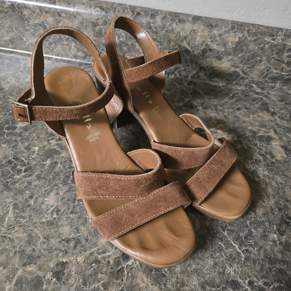 MARIELLA MADE IN ITALY Brown‎ Leather Block Heel Sandals Anthropologie Size 8
